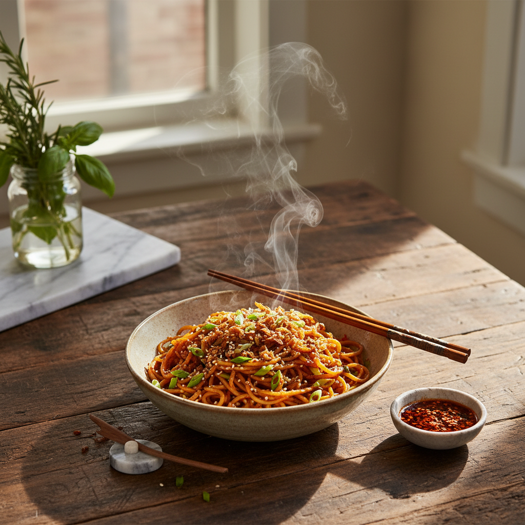 spicy garlic noodles recipe illustration 1